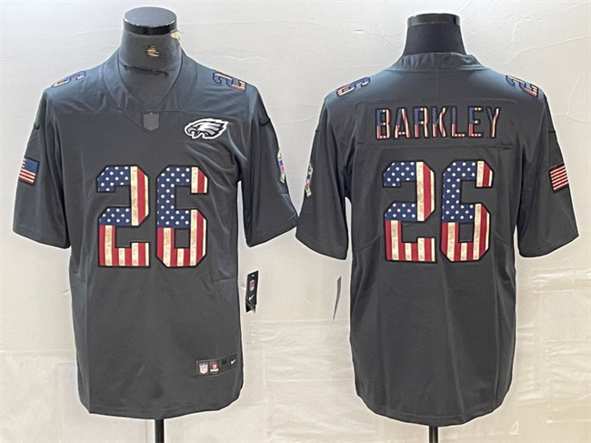 Men's Philadelphia Eagles #26 Saquon Barkley Grey Salute To Service USA Flag Fashion Limited Stitched Jersey